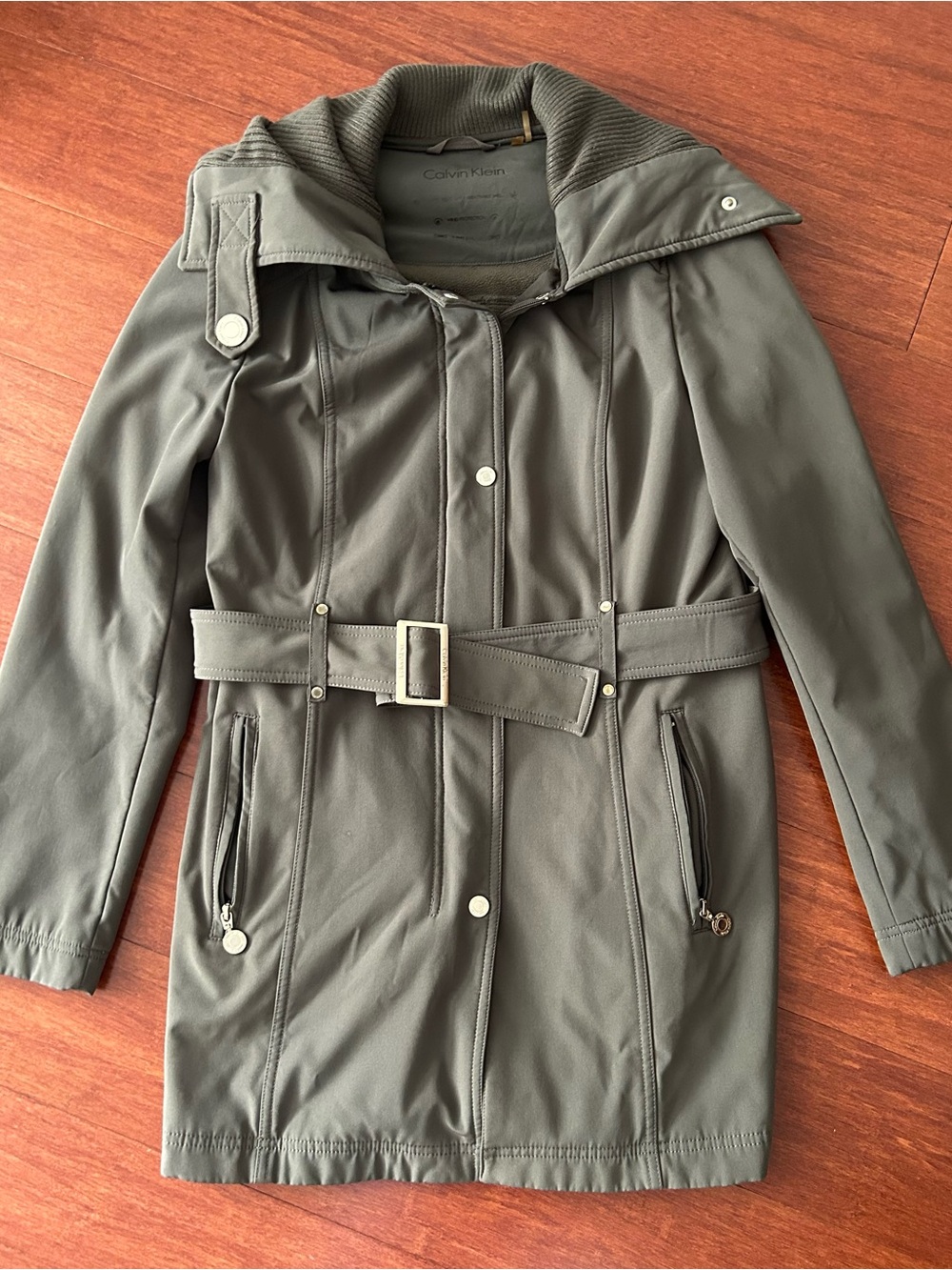 Calvin Klein Olive Green Belted Trench Jacket